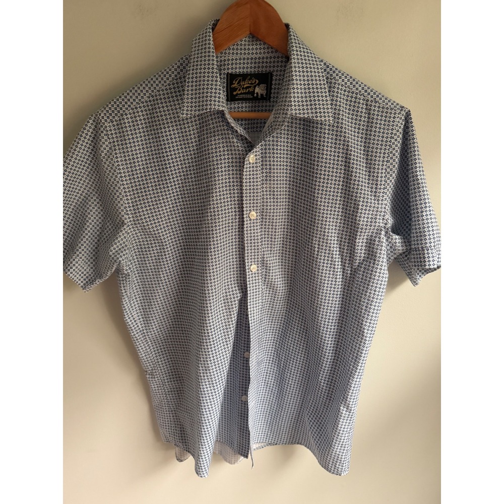 Duke's Bark Mens Blue White Geometric Diamond Short Sleeve Button Down Shirt M